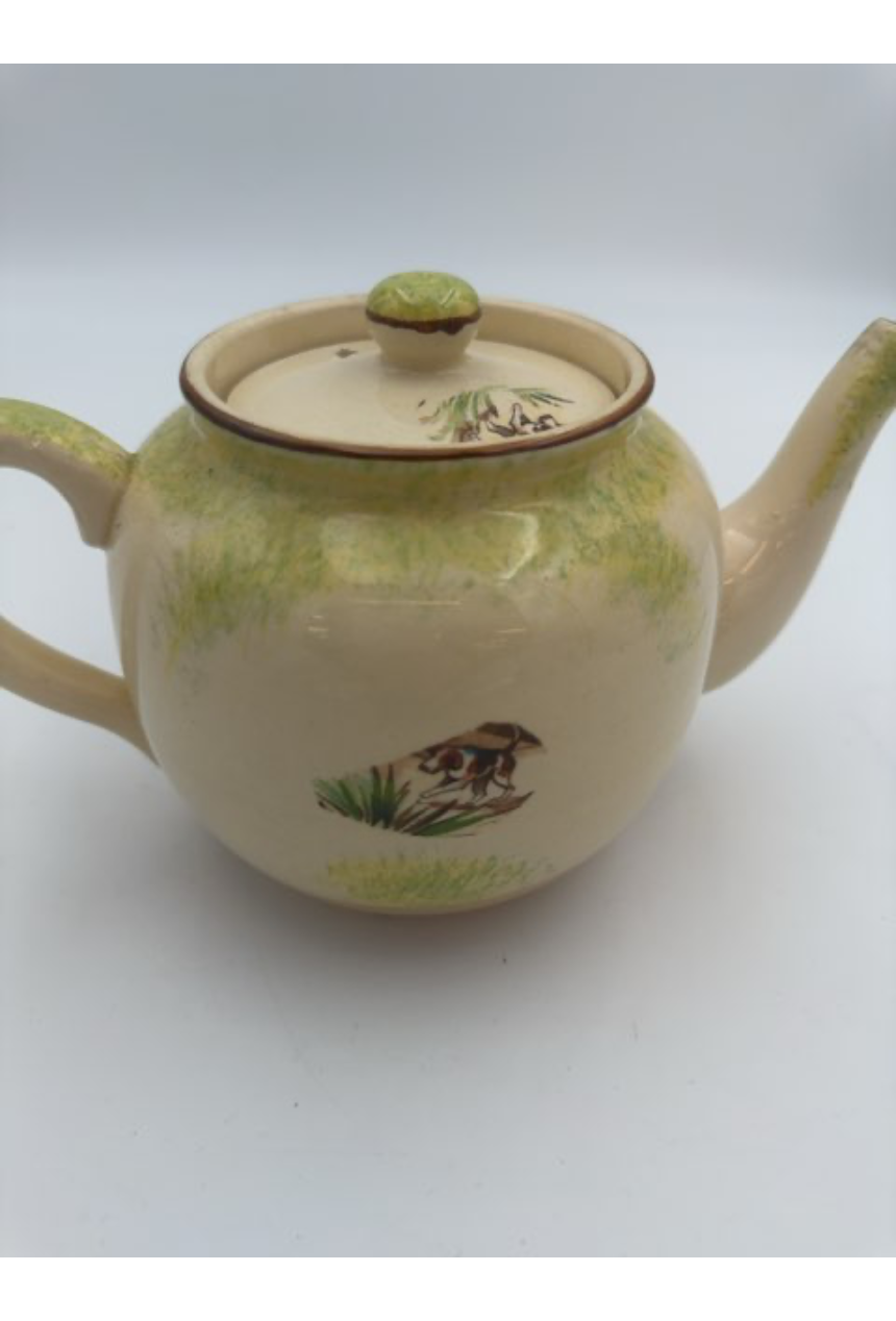 Price bros. English fox hunting earthenware teapot