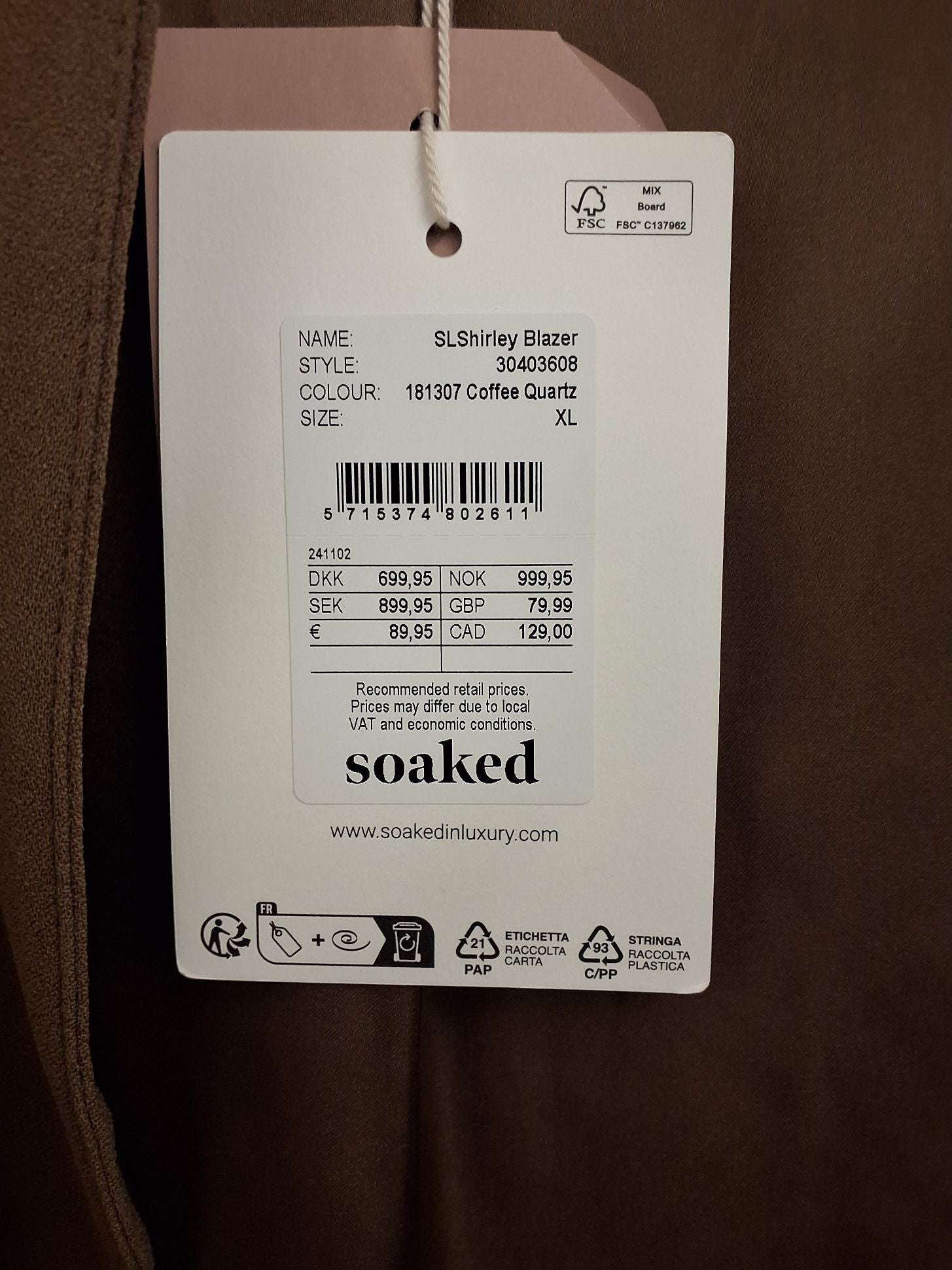 Soaked in Luxury Indendørs jakke