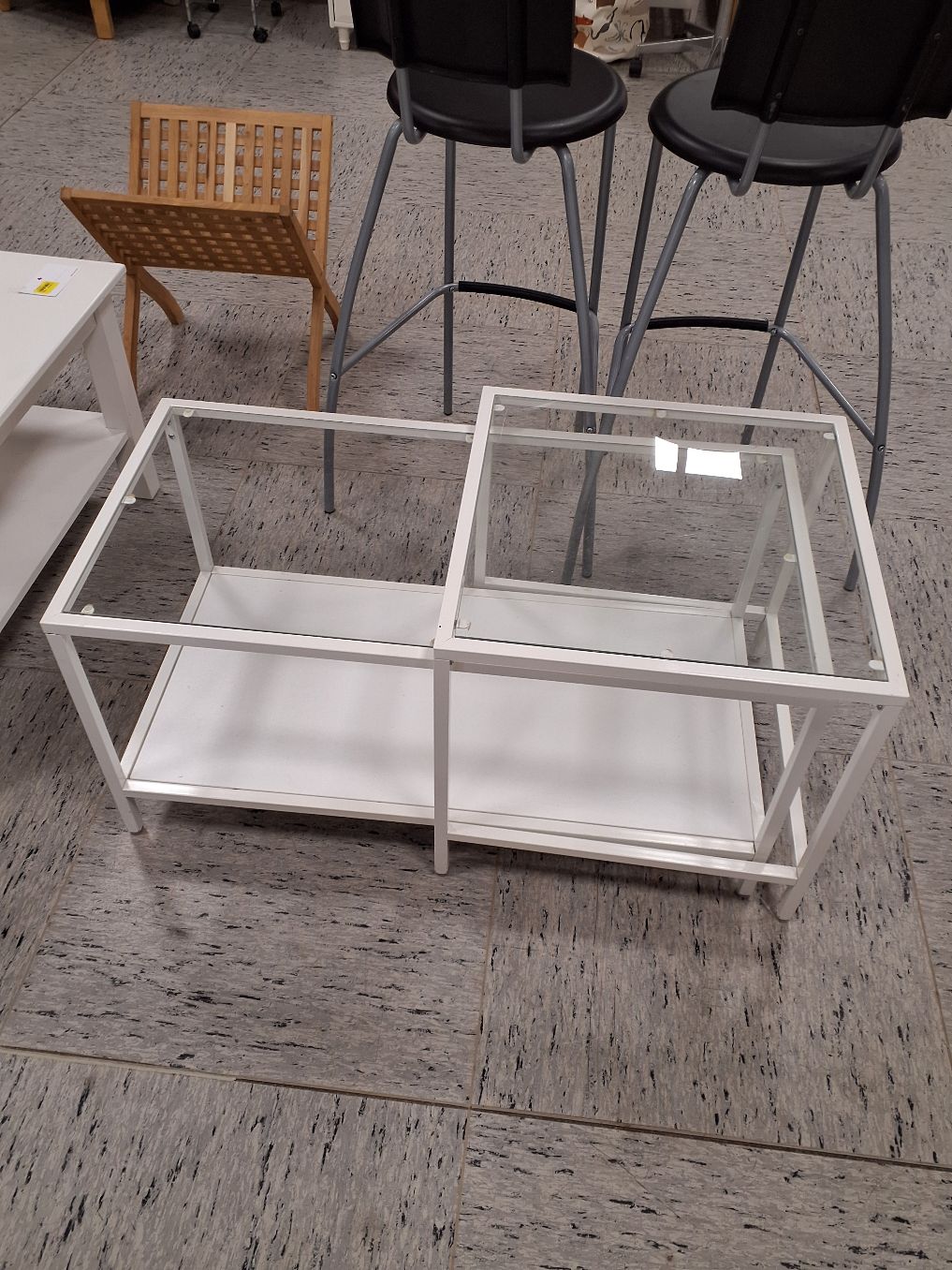2 stk glas sofaborde metal stel