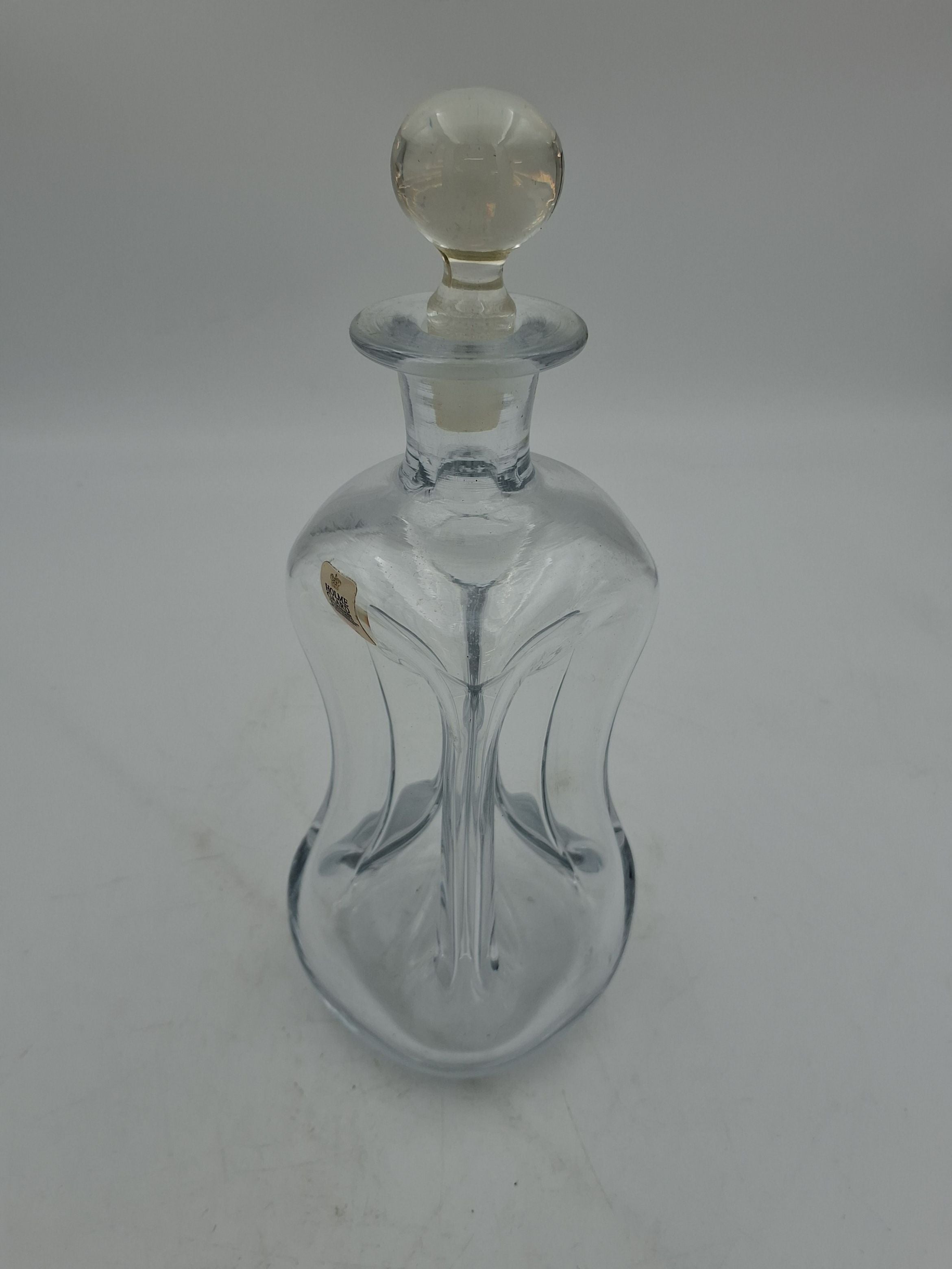 Holmegaard klukflaske i klart glas med rund glasprop, 24 cm