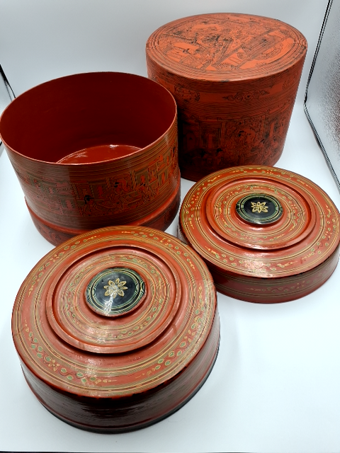 Antik Burmesiske håndmalet Betel box