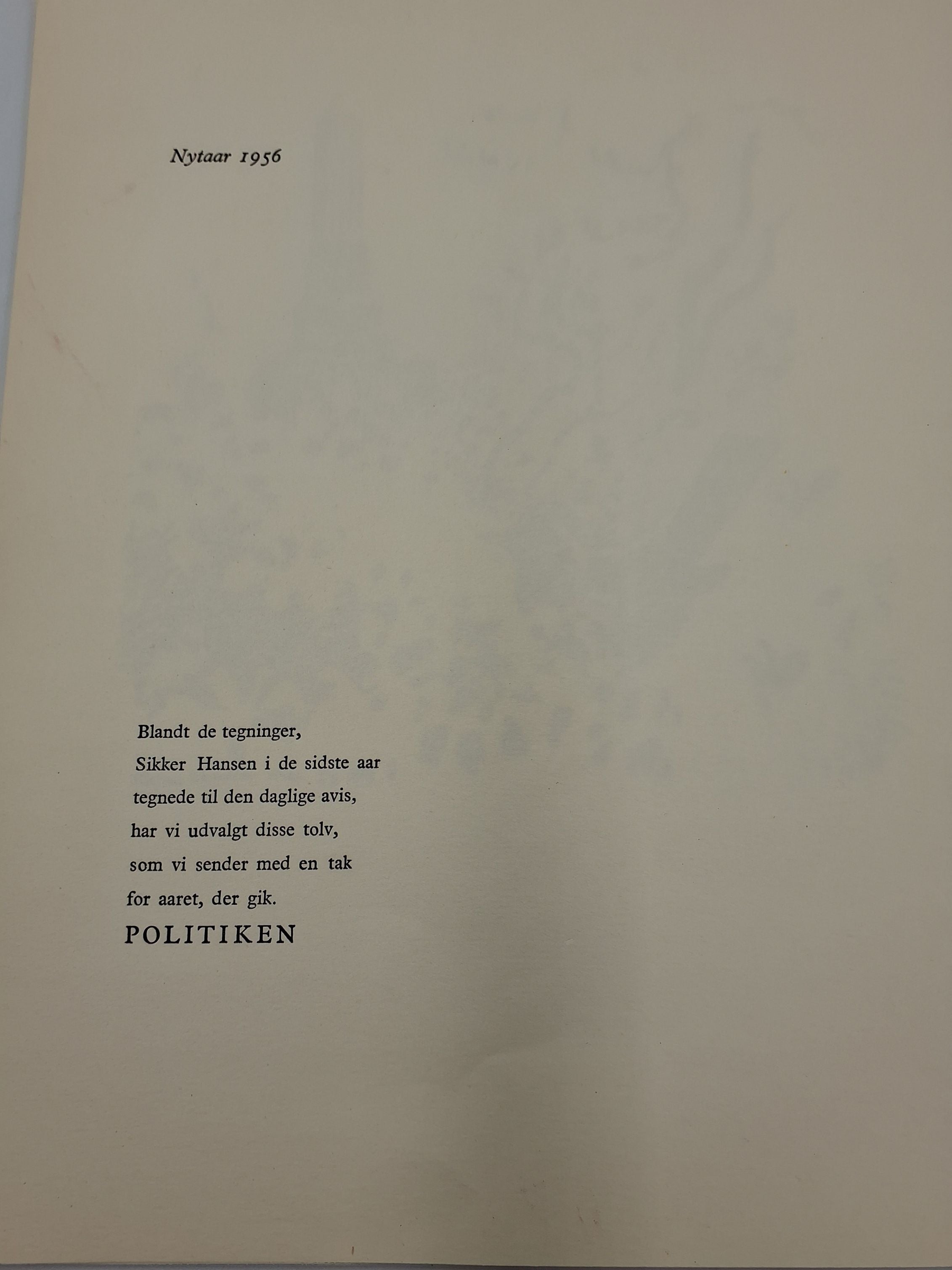 Sikker Hansen Nytårs hilsen Politikens redaktion 1956